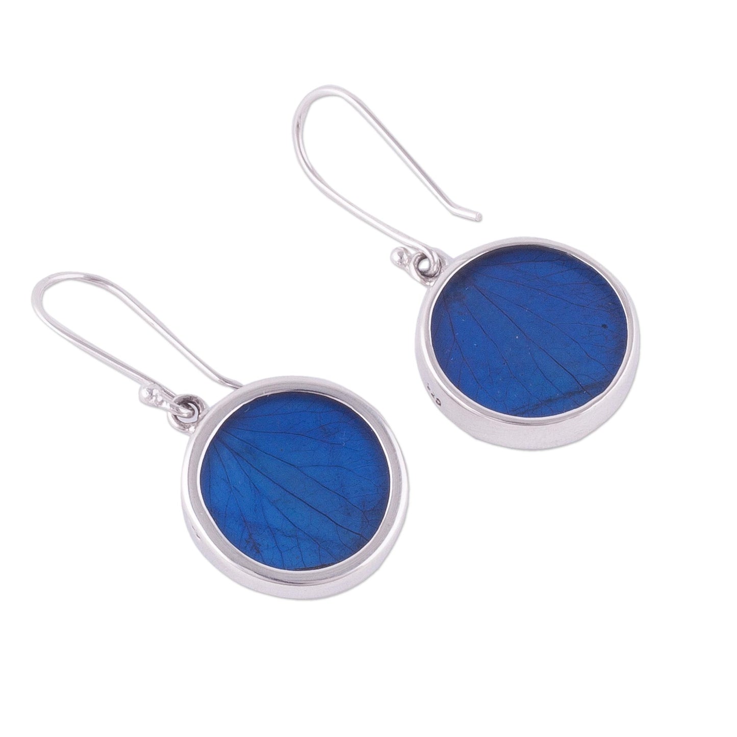 Blue Eden Sterling Silver and Natural Leaf Earrings in Blue from Peru