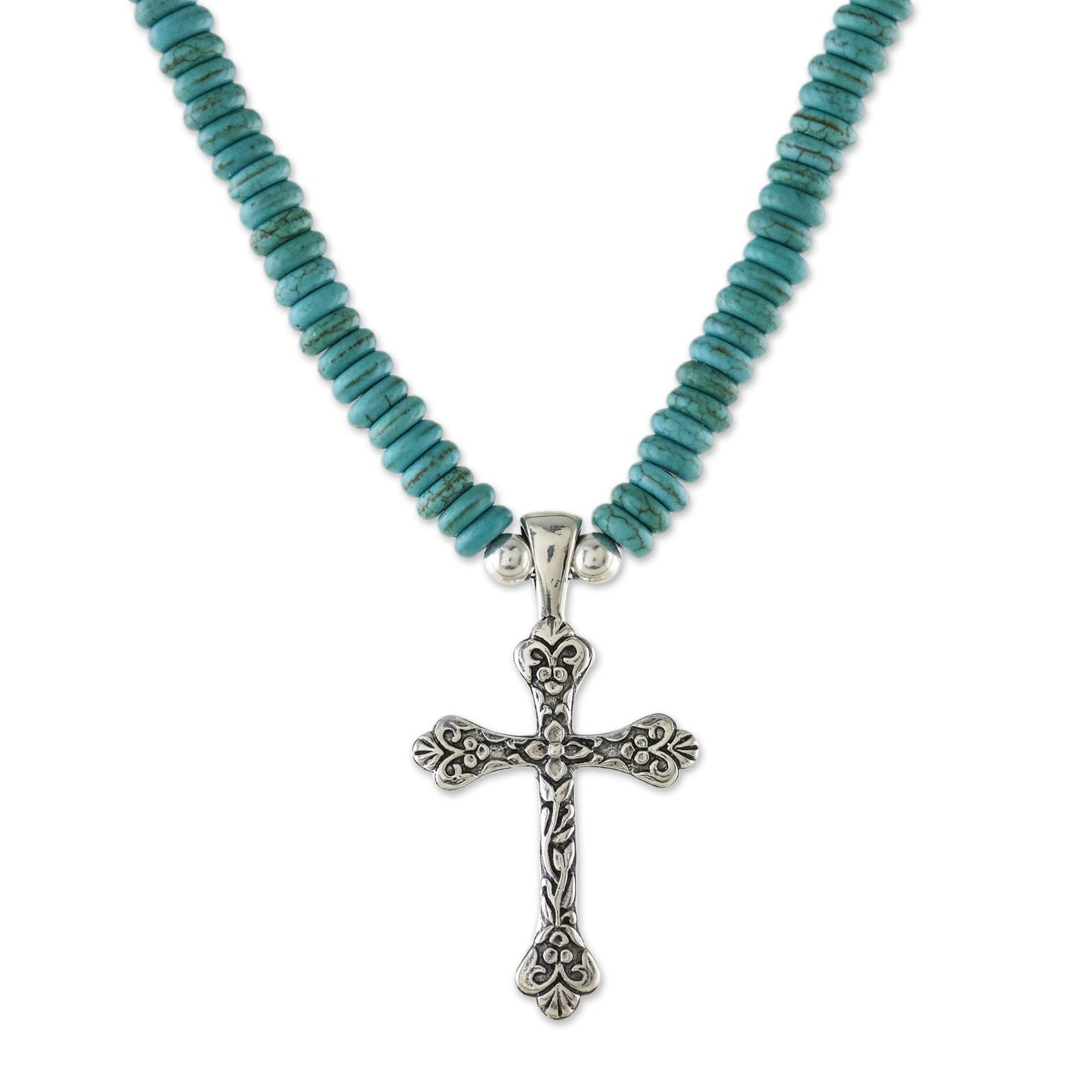 Sacred Belief Cross Pendant Necklace on Beaded Calcite Strand