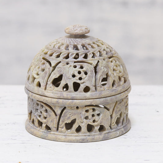 Elephant Alliance Elephant-Themed Soapstone Decorative Jar from India