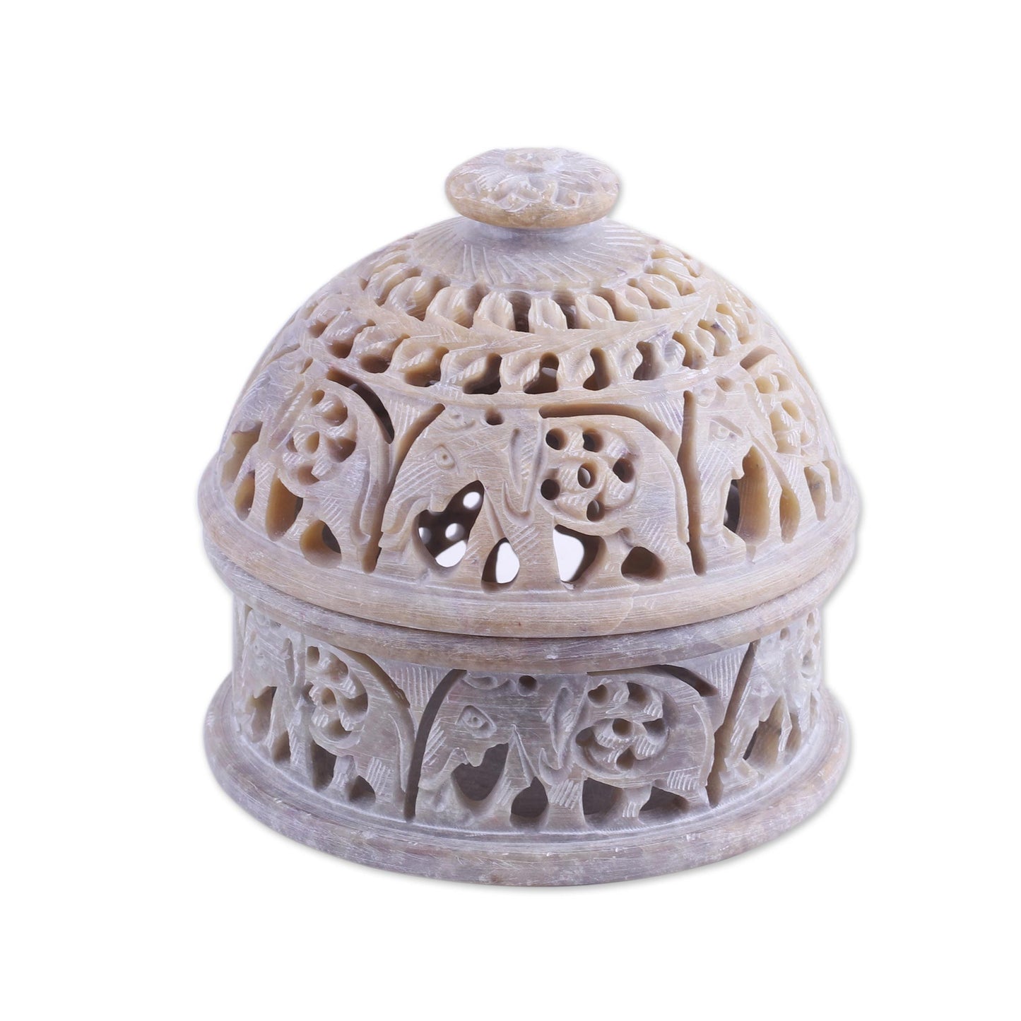 Elephant Alliance Elephant-Themed Soapstone Decorative Jar from India