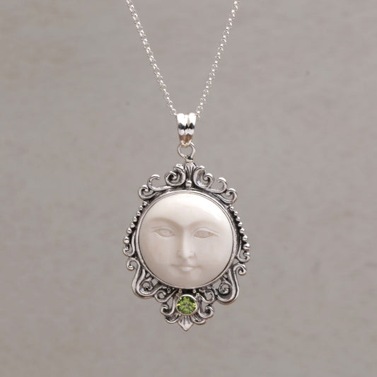 Moonlight Stare Peridot & Silver Bone Pendant Necklace