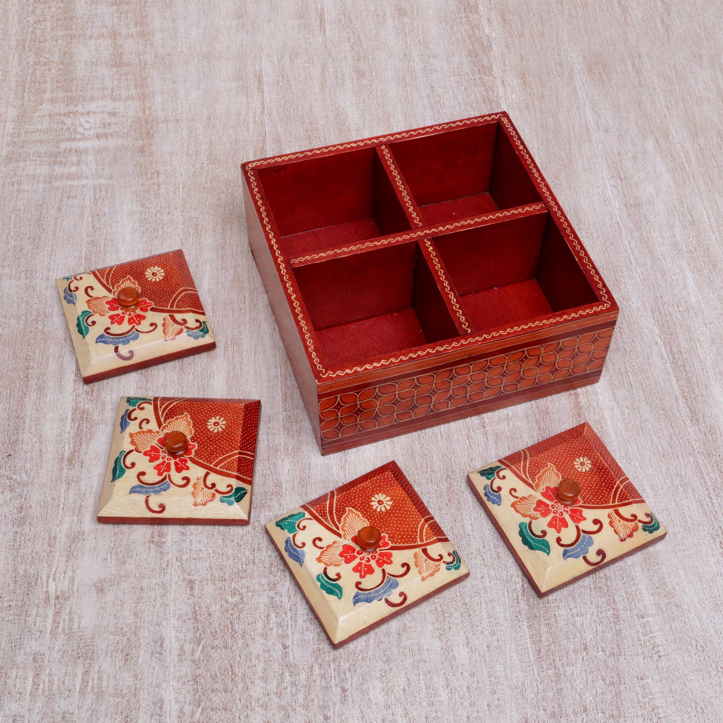 Javanese Memory Floral Batik Wood Decorative Box from Indonesia