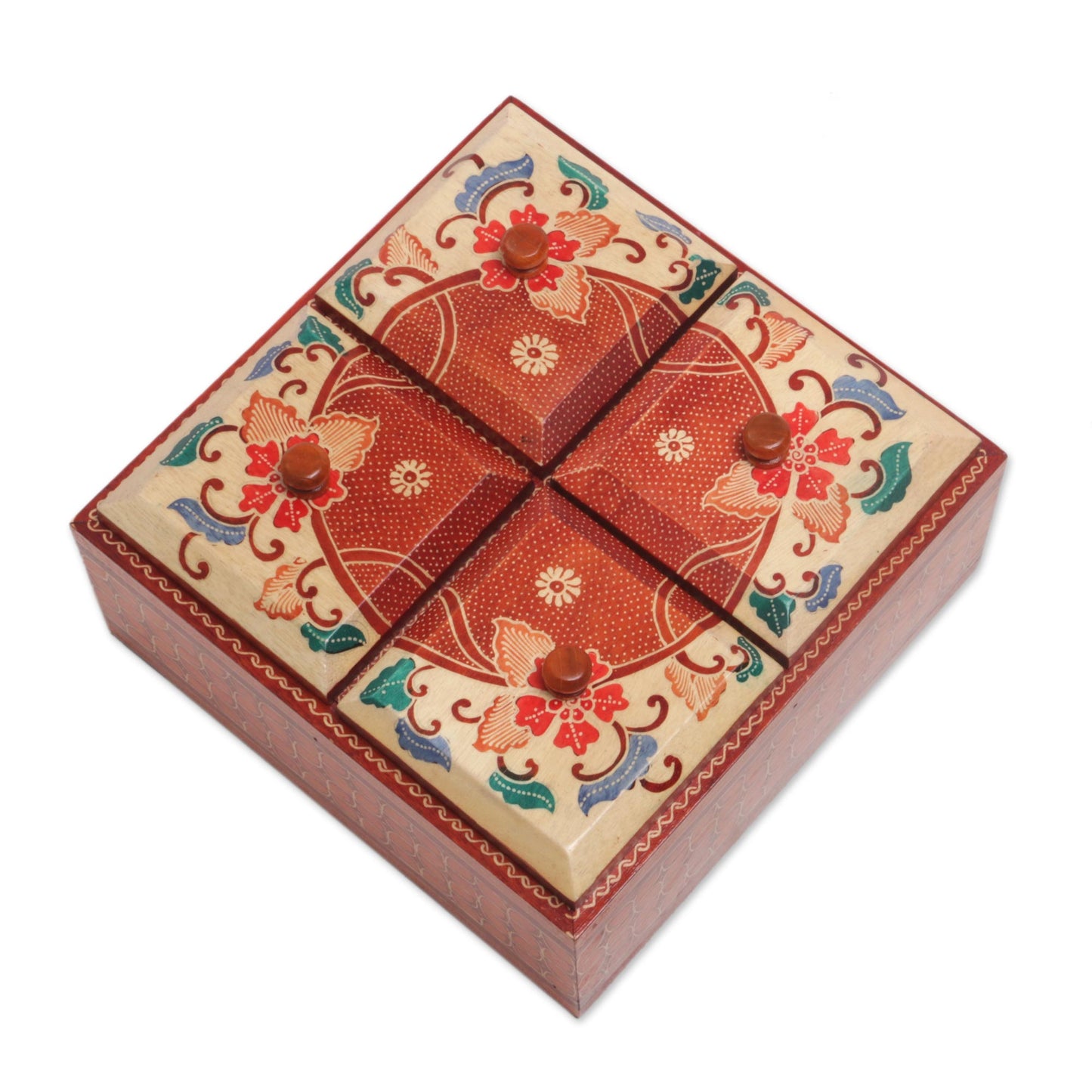 Javanese Memory Floral Batik Wood Decorative Box from Indonesia