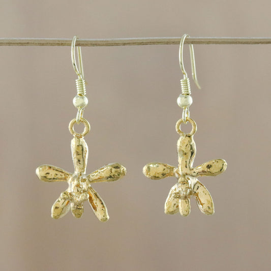 Starry Orchids Gold Plated Orchid Flower Dangle Earrings from Thailand