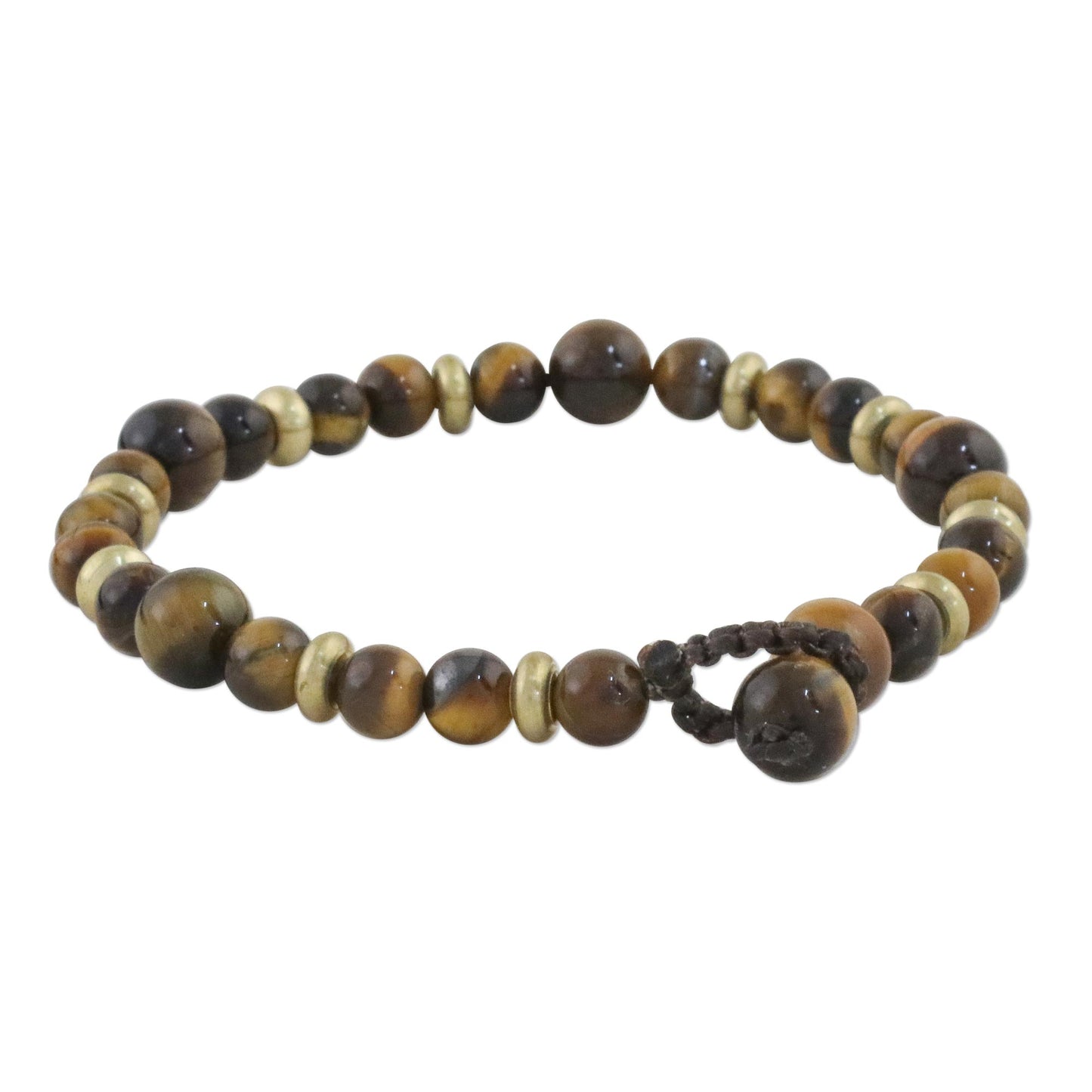 Courageous Eye Hand Crafted Bead Bracelet of Tiger's Eye and Brass