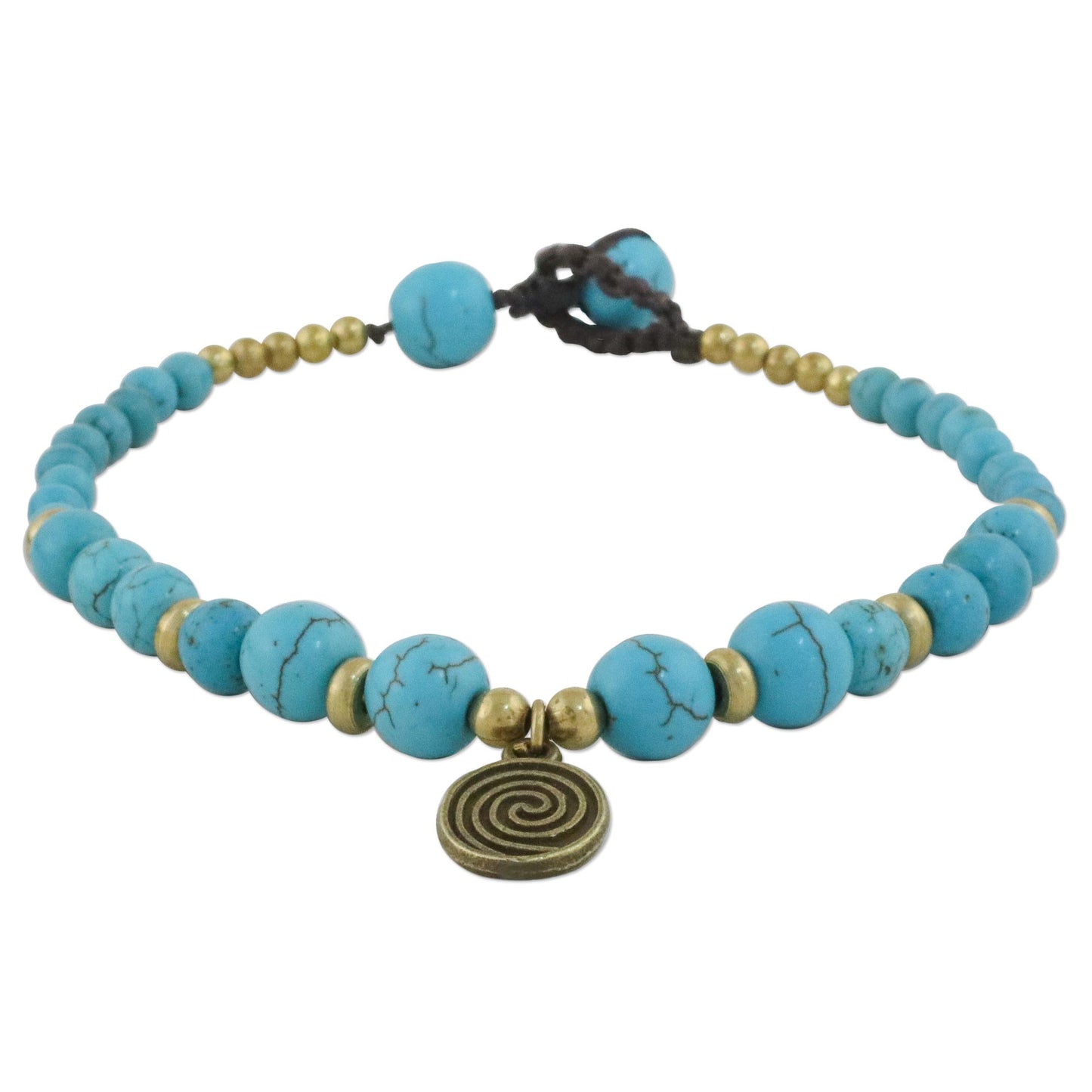 Andaman Waves Turquoise Colored Bead Bracelet with Brass Charm