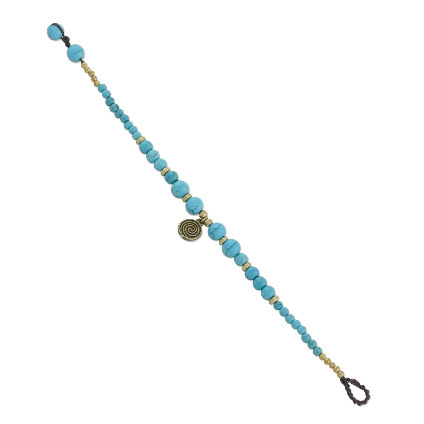 Andaman Waves Turquoise Colored Bead Bracelet with Brass Charm