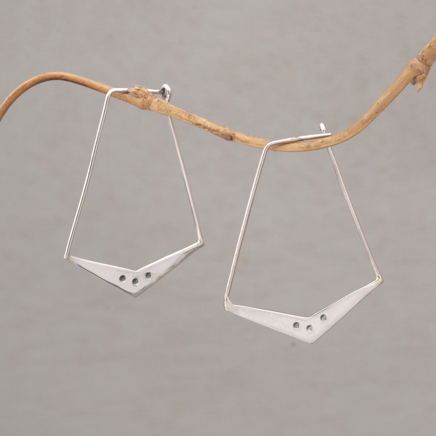 Gleaming Boomerangs Sterling Silver Geometric Hoop Earrings from Bali