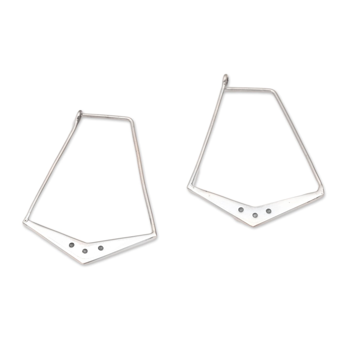 Gleaming Boomerangs Sterling Silver Geometric Hoop Earrings from Bali