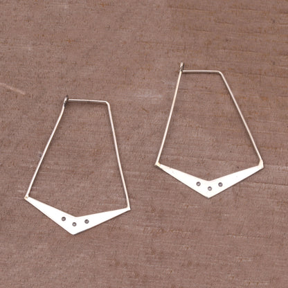 Gleaming Boomerangs Sterling Silver Geometric Hoop Earrings from Bali