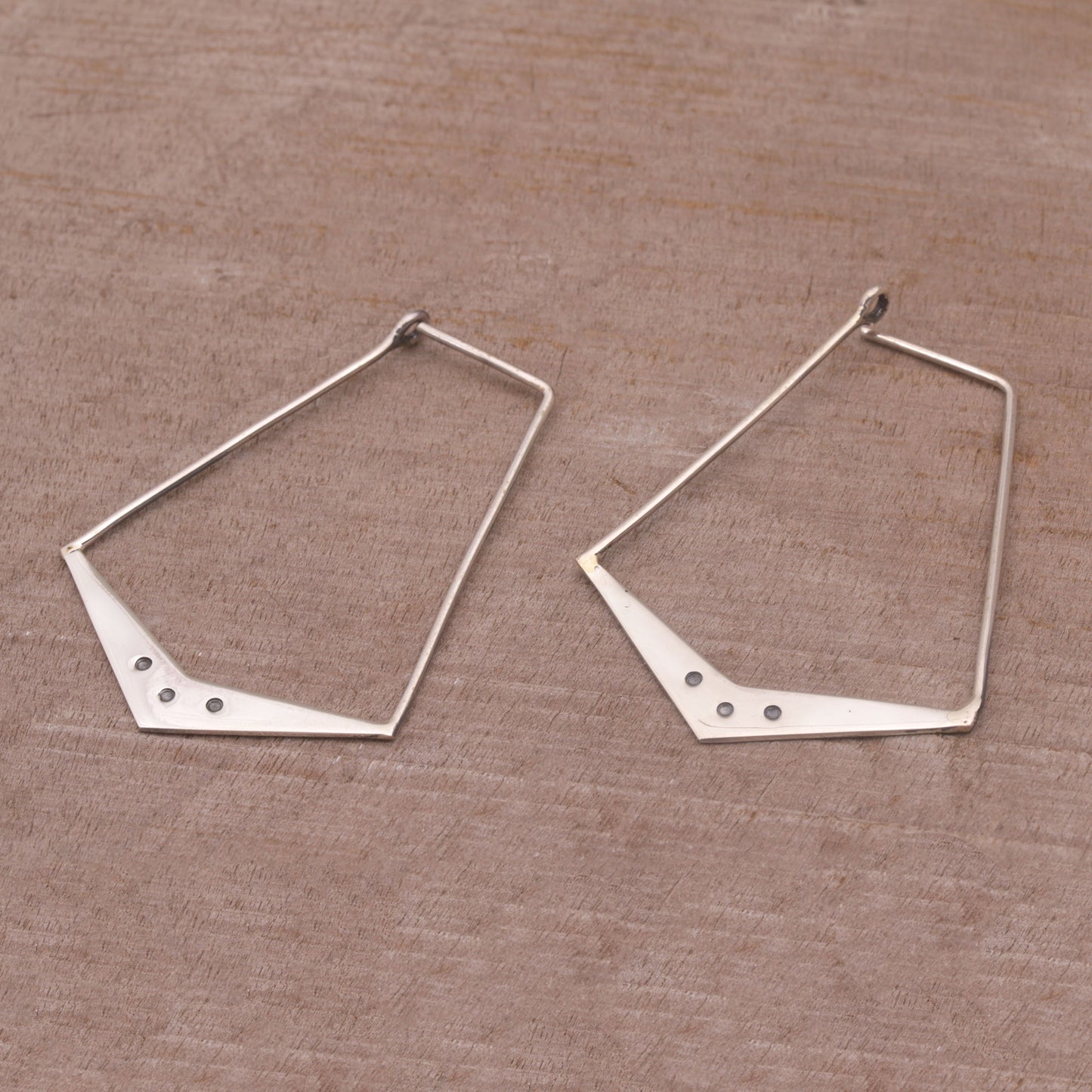 Gleaming Boomerangs Sterling Silver Geometric Hoop Earrings from Bali