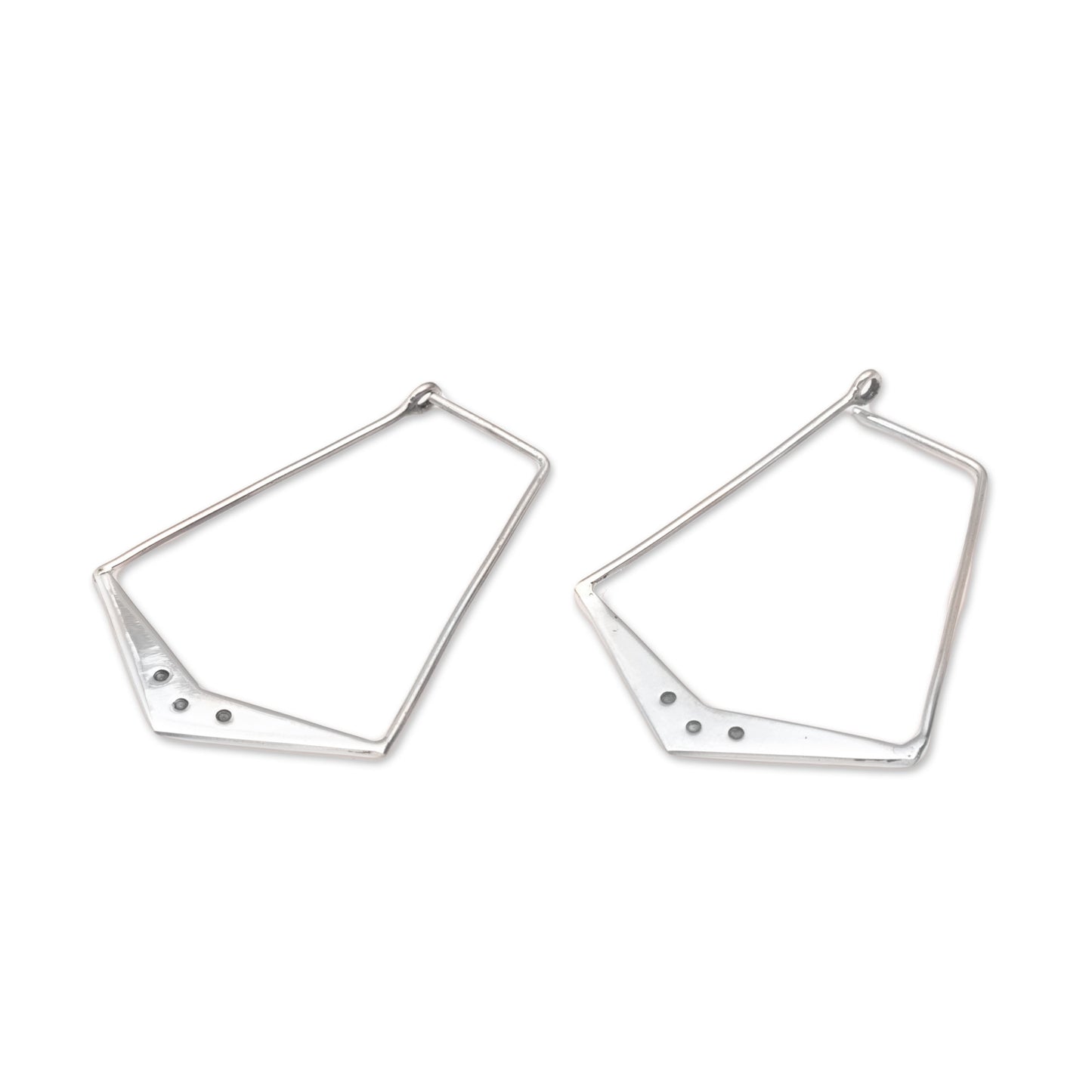 Gleaming Boomerangs Sterling Silver Geometric Hoop Earrings from Bali