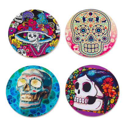 Festival of the Dead Day of the Dead Decoupage Coasters and Stand (Set of 4)