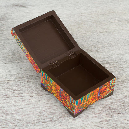 Huichol Mandala Petite Pinewood Decoupage Box with Huichol Icons