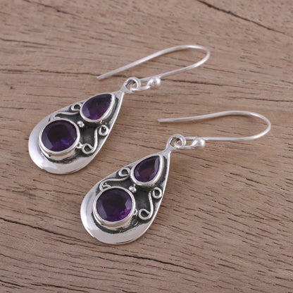 Complex Drops Drop-Shaped Amethyst Dangle Earrings from India