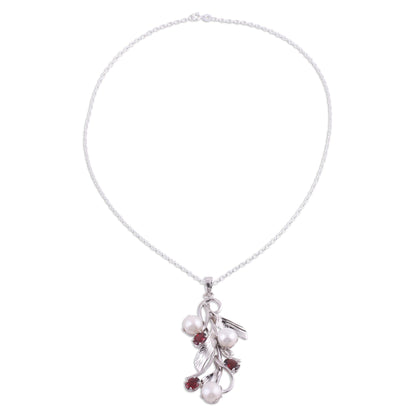 Blissful Nature Cultured Pearl and Faceted Garnet Necklace from India