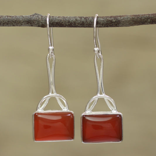 Mystical Gaze in Scarlet Onyx Rectangular Dangle Earrings from India