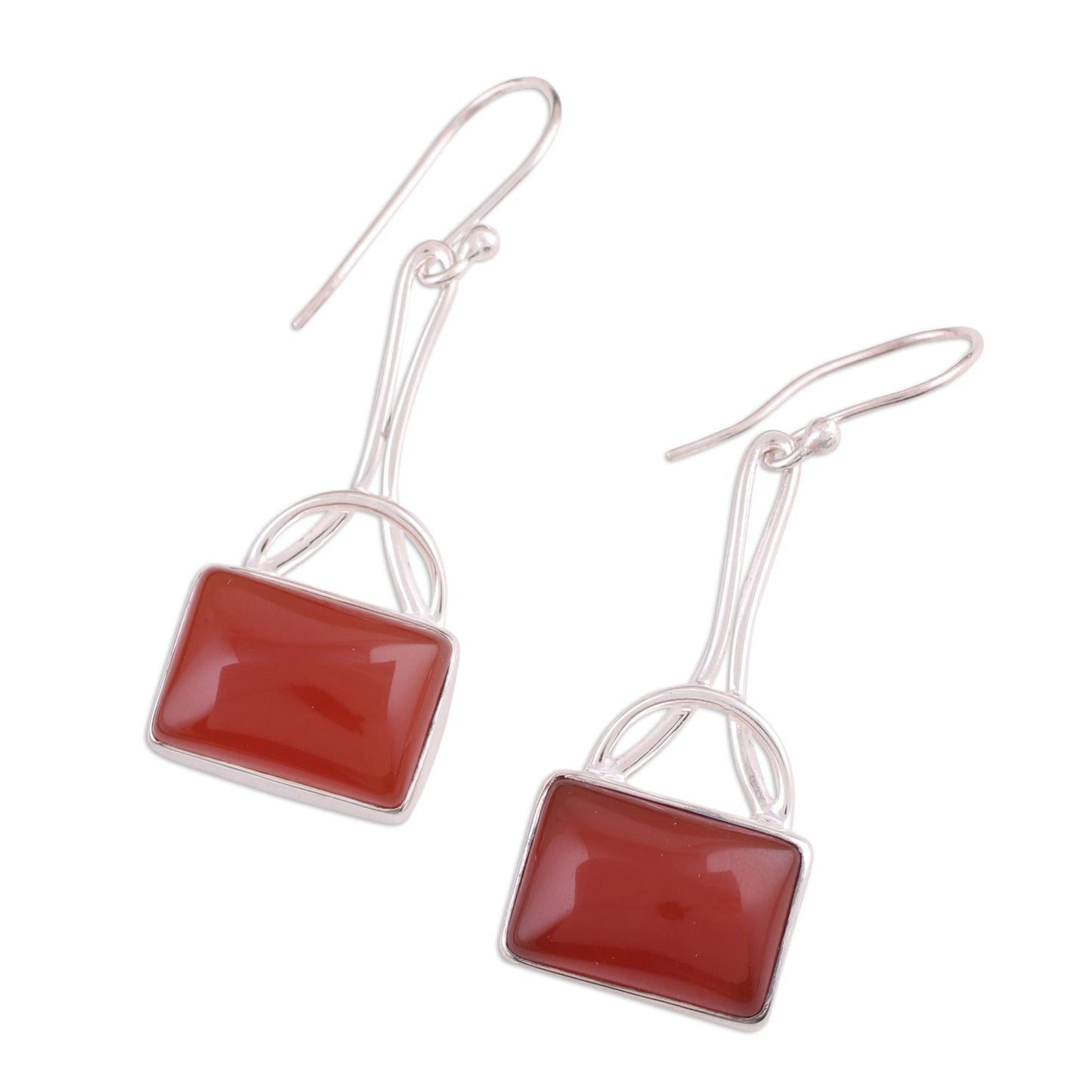 Mystical Gaze in Scarlet Onyx Rectangular Dangle Earrings from India