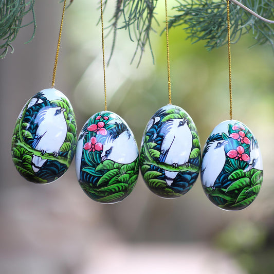 Jalak Forest Hand-Painted Ornaments of Jalak Birds from Bali (Set of 4)