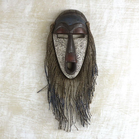 Abajo Jute Bearded African Wood Mask from Ghana