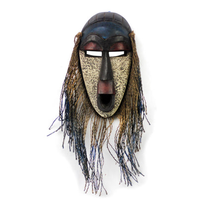 Abajo Jute Bearded African Wood Mask from Ghana