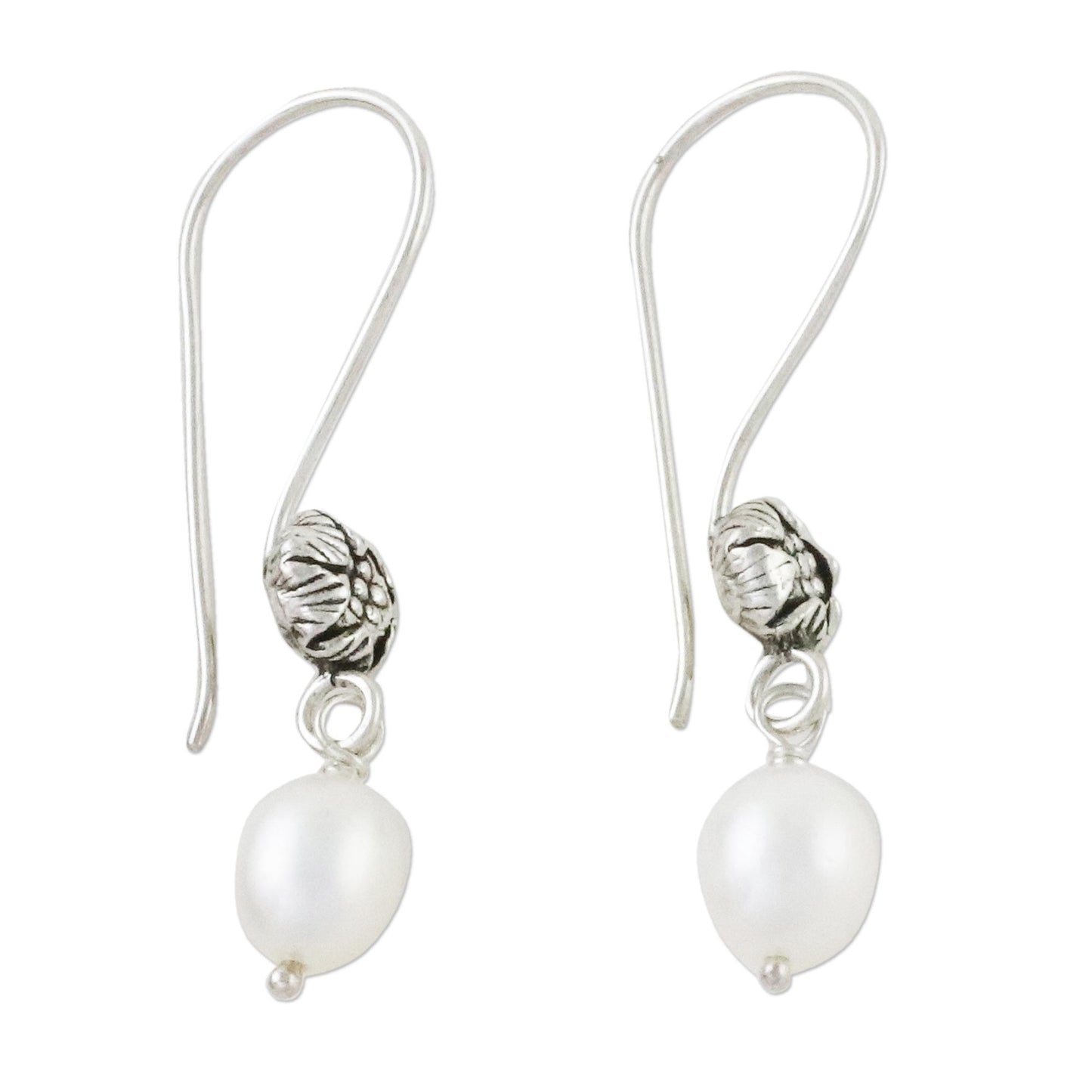 Emerging Buds White Cultured Pearl Flower Dangle Earrings