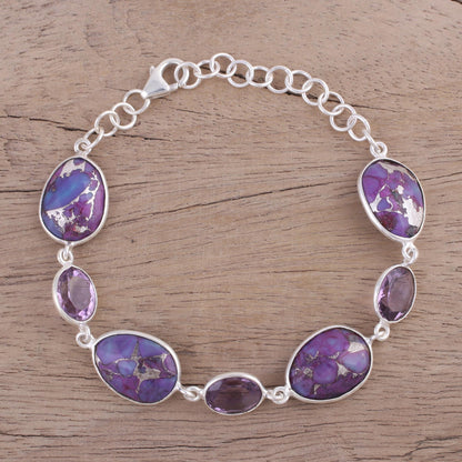 Gleaming Lilac Amethyst and Purple Turquoise Bracelet from India