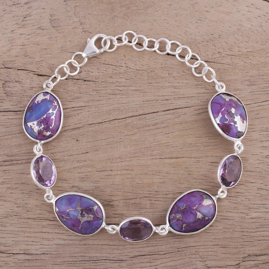 Gleaming Lilac Amethyst and Purple Turquoise Bracelet from India