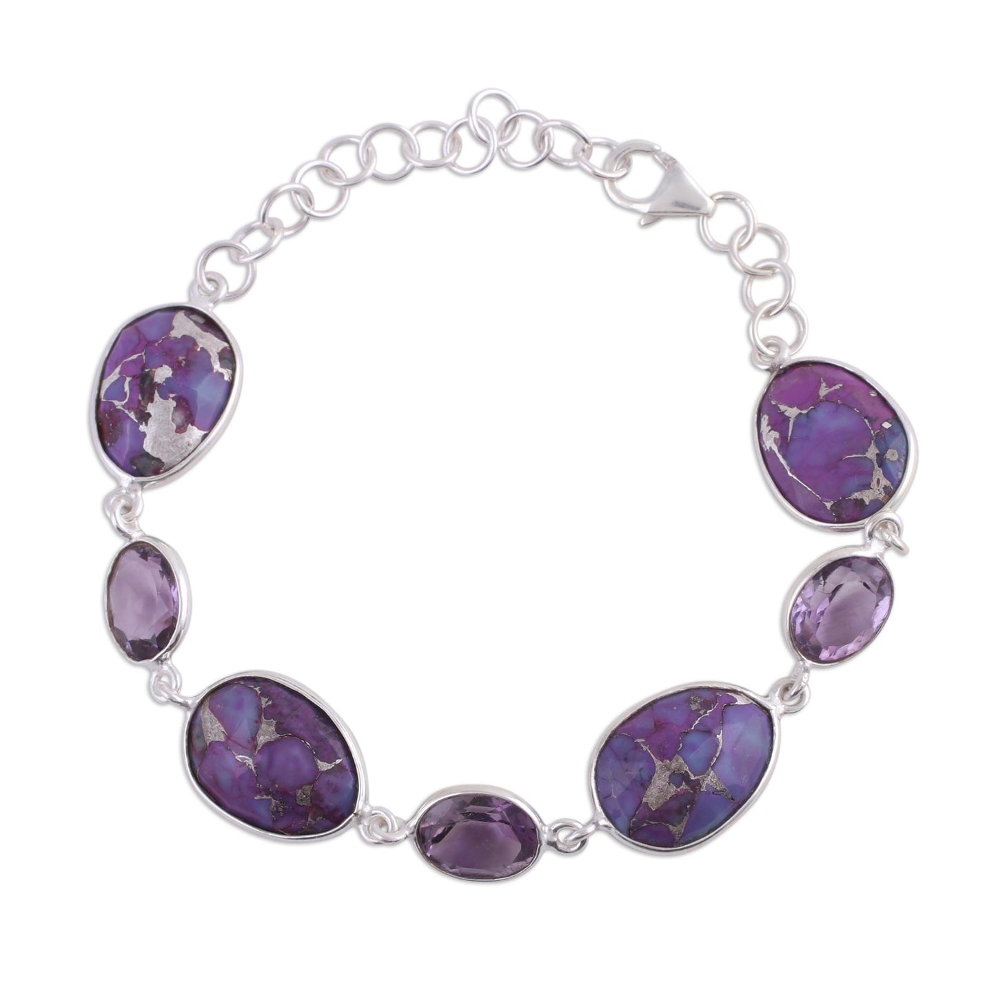 Gleaming Lilac Amethyst and Purple Turquoise Bracelet from India