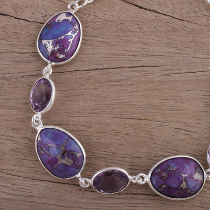 Gleaming Lilac Amethyst and Purple Turquoise Bracelet from India