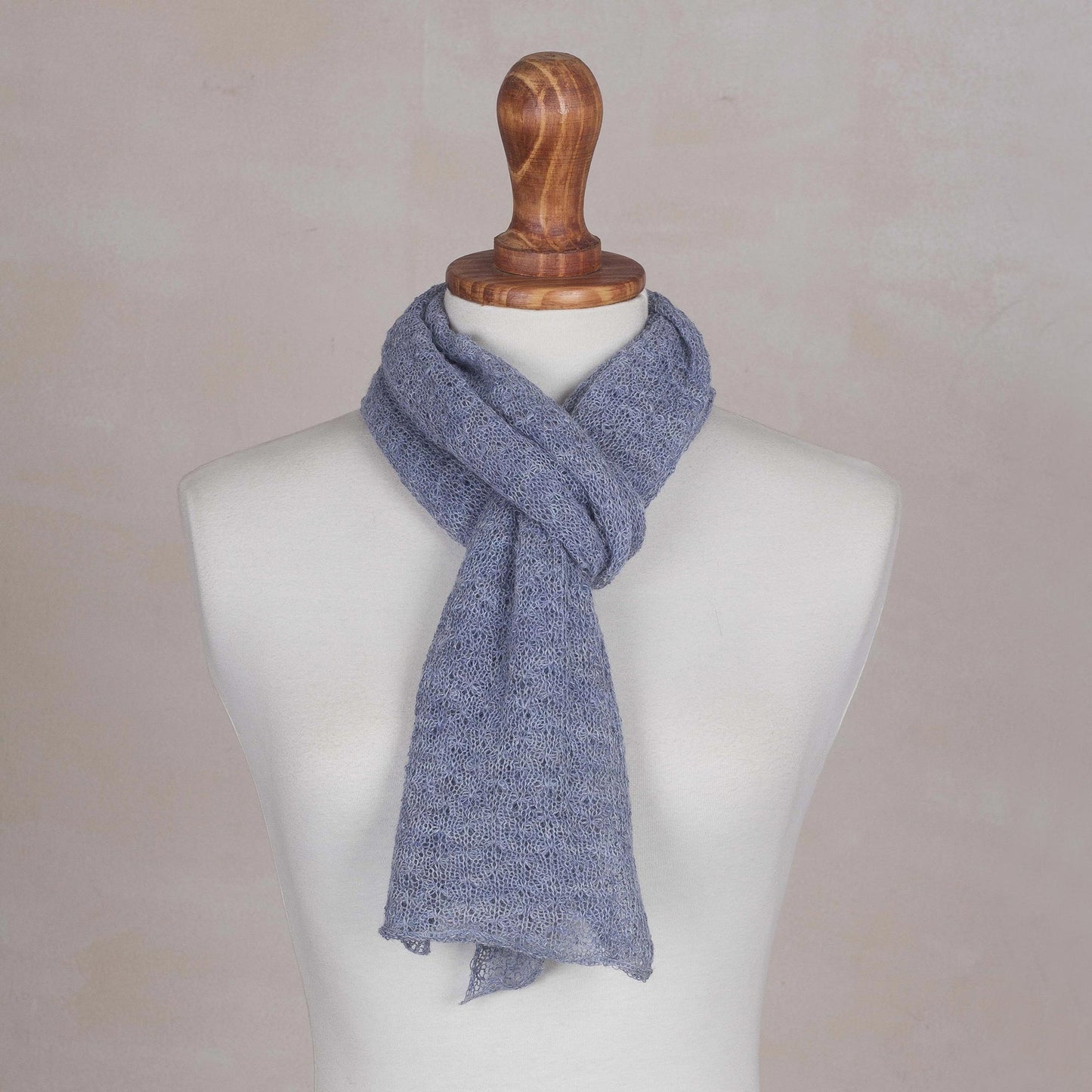 Steel Blue Gossamer 100% Baby Alpaca Wrap Scarf in Steel Blue from Peru