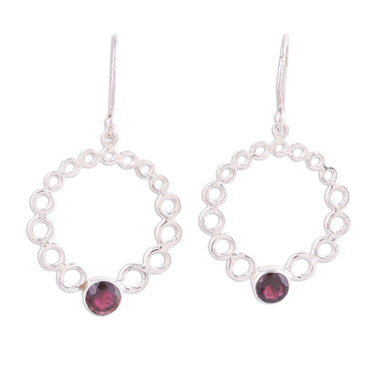 Halo Rings Circle Pattern Garnet Dangle Earrings from India