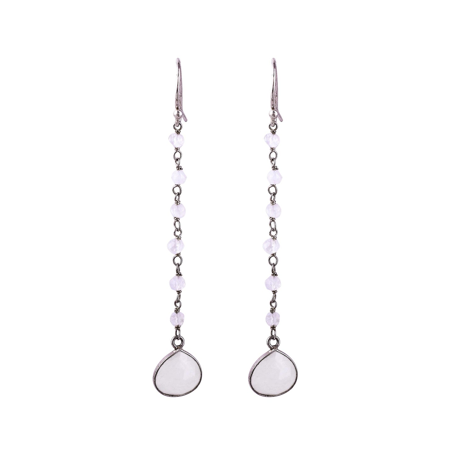 Morning Drops Rainbow Moonstone Teardrop Dangle Earrings from India