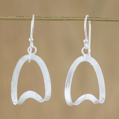 Twisted Ovals Thai Brushed Satin Finish Sterling Silver Dangle Earrings