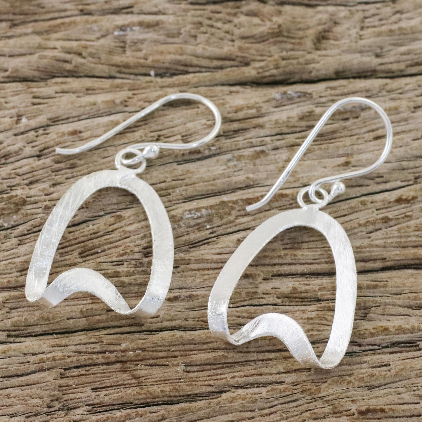 Twisted Ovals Thai Brushed Satin Finish Sterling Silver Dangle Earrings