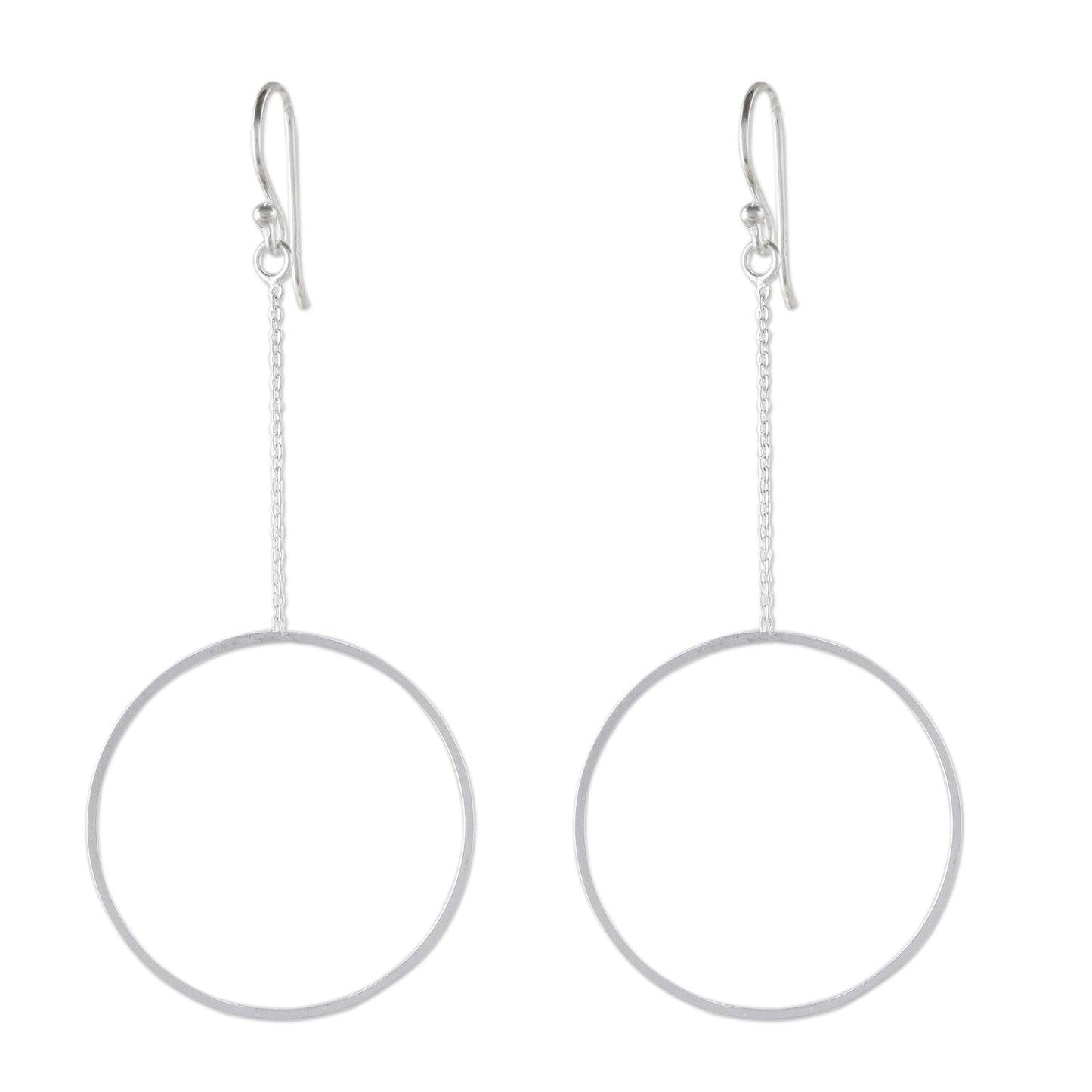 Breezy Circle Thai Matte Finish Sterling Silver Circle Dangle Earrings