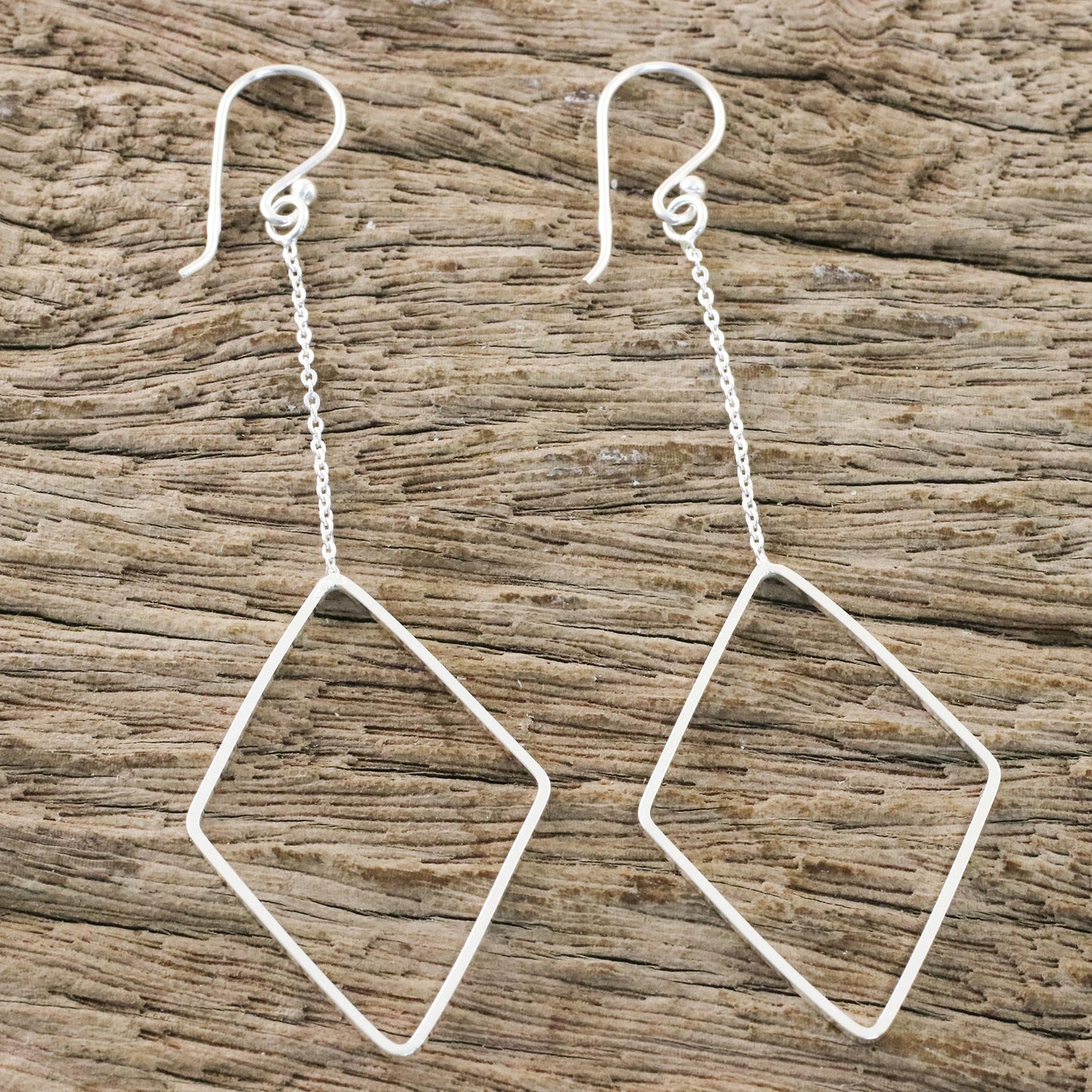 Breezy Diamond High Polish Sterling Silver Diamond Shaped Dangle Earrings