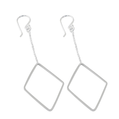 Breezy Diamond High Polish Sterling Silver Diamond Shaped Dangle Earrings