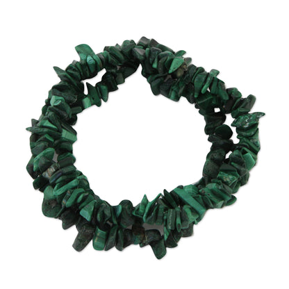 Green Trio Set of Three Malachite Beaded Stretch Bracelets from Brazil