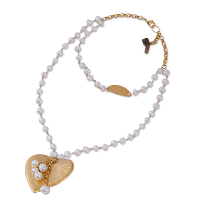 Heartfelt Glow Gold Plated Cultured Pearl Heart Necklace from Mexico