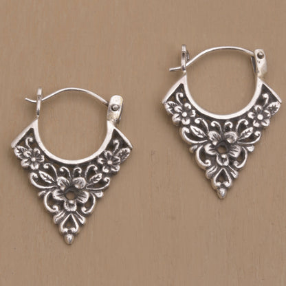 Floral Points Floral Pointed Sterling Silver Hoop Earrings from Bali