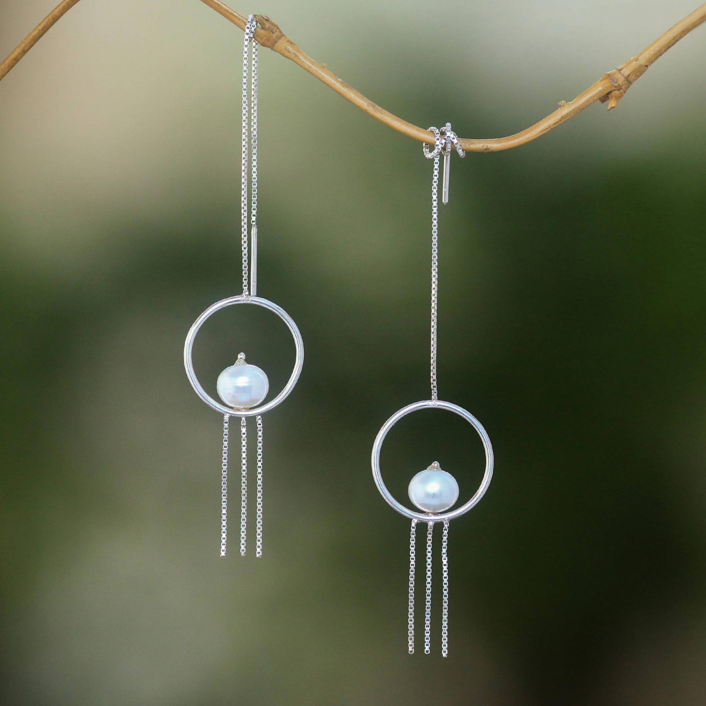 Moonlit Rain Pearl and Sterling Silver Threader Earrings from Bali