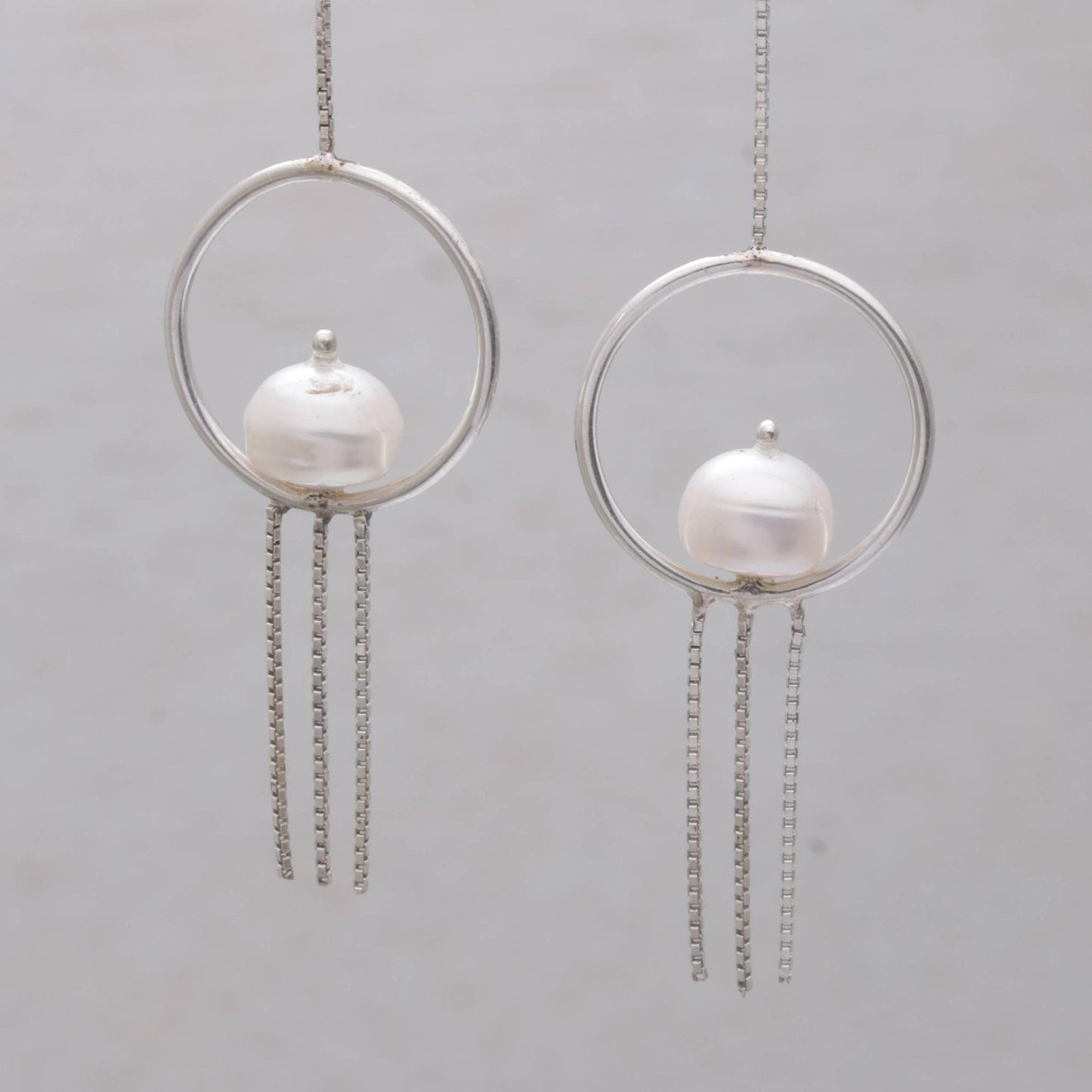 Moonlit Rain Pearl and Sterling Silver Threader Earrings from Bali