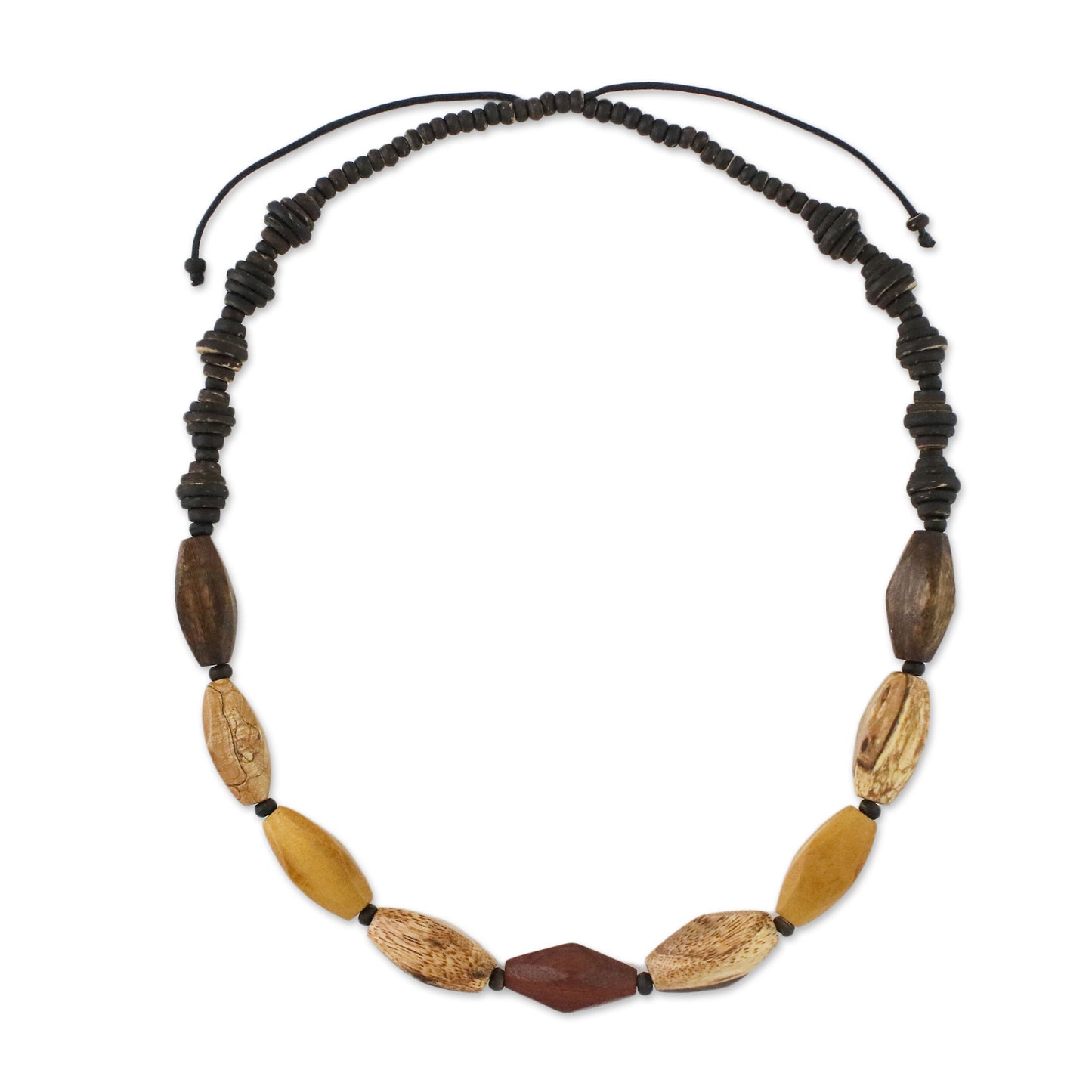 Adventure Lover Wood and Coconut Shell Long Necklace from Thailand