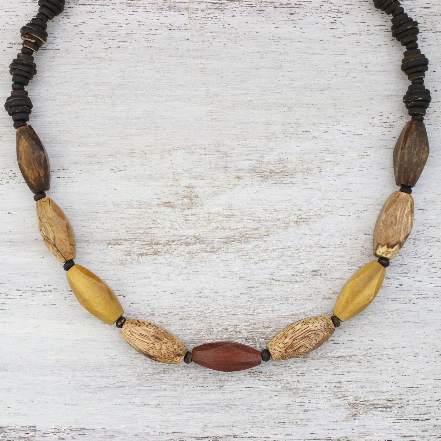 Adventure Lover Wood and Coconut Shell Long Necklace from Thailand