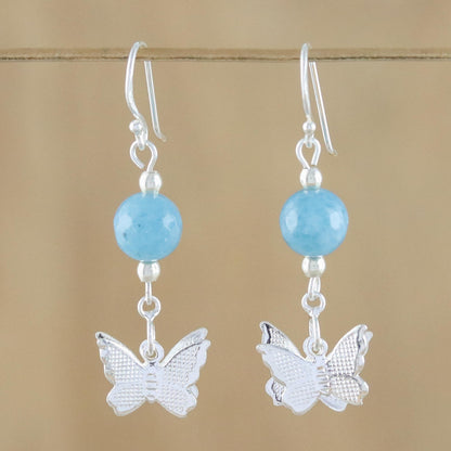 Butterfly Paradise Chalcedony and Sterling Silver Butterfly Dangle Earrings