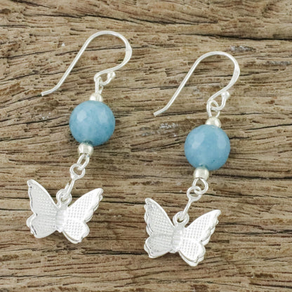 Butterfly Paradise Chalcedony and Sterling Silver Butterfly Dangle Earrings