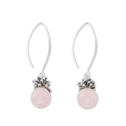 Spring Rose Handcrafted Rose Quartz and Karen Silver Dangle Earrings