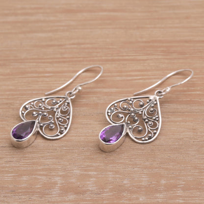 Regal Spades Amethyst and Sterling Silver Dangle Earrings from Bali