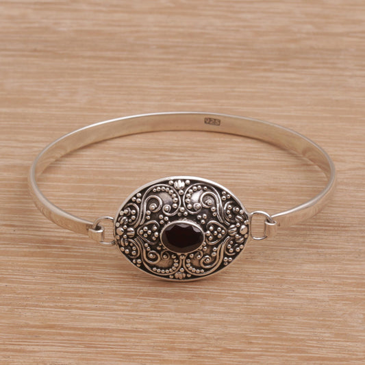 Tender Love One Carat Oval Garnet and Silver Bangle Bracelet